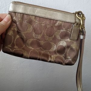 Gold Coach Logo Wristlet